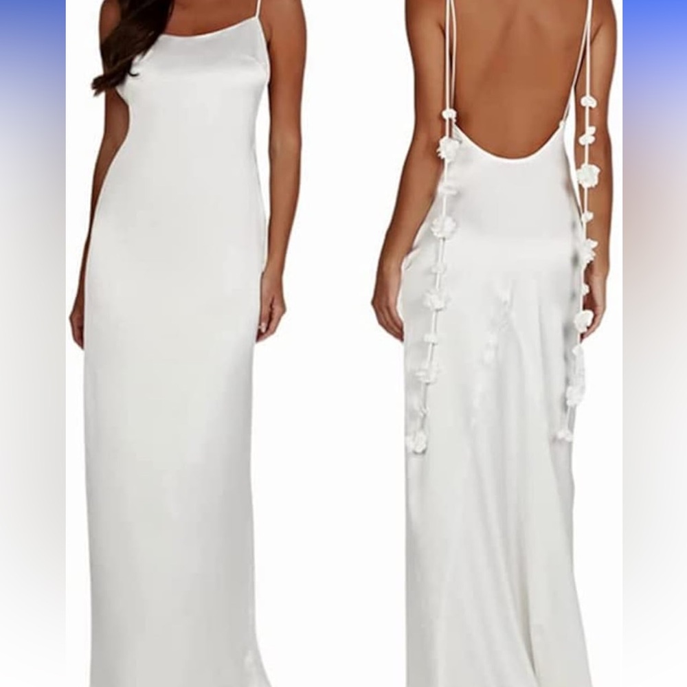 Amazon White Sleeveless Spaghetti Strap Slip Dress